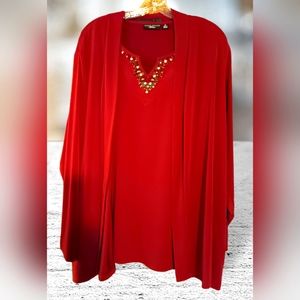 Susan Graver Women'sPlus Size artisan cranberry tank and matching shrug 3X